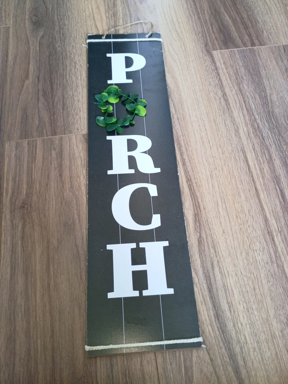 Black 'PORCH' Vertical Wood Wall Sign with Green Wreath